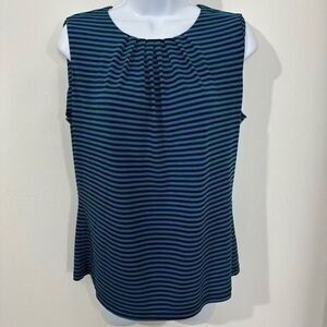 Calvin Klein, black and blue stripe sleeveless blouse size M. A590